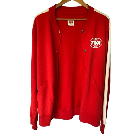 TWA Hotel Tracksuit Varsity Jacket Red Cotton Snap Front Bomber Mens Large - Picture 3 of 11